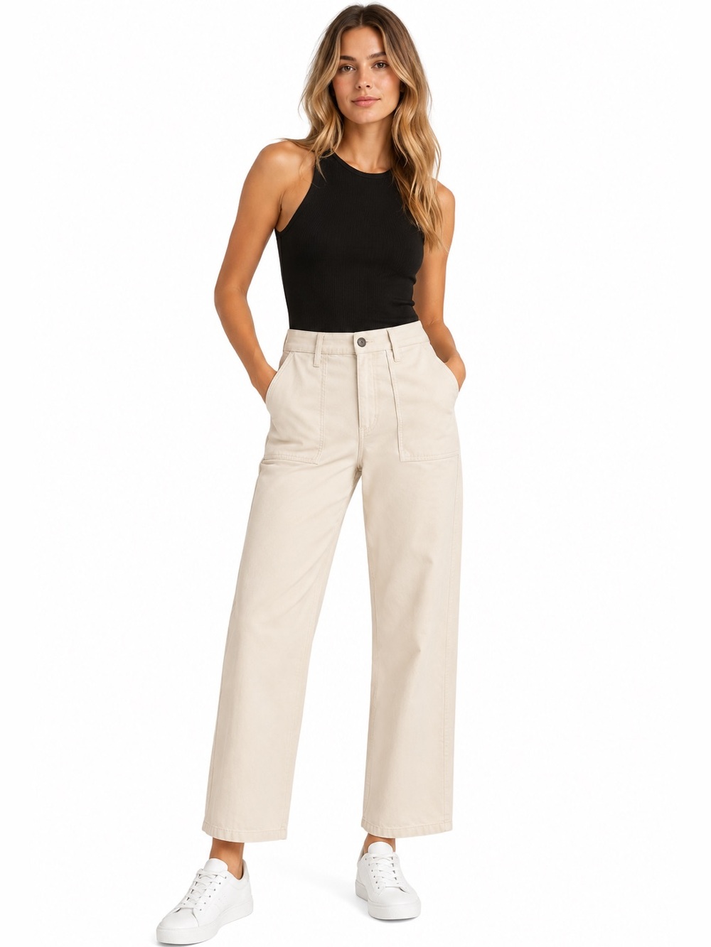 NWT Sanctuary District Column Ankle Standard Rise Utility Pants Cream Size 31
